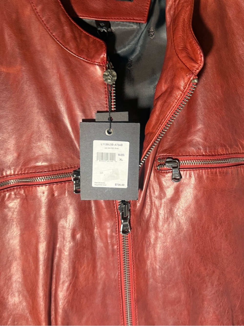 John Varvatos USA Burnt Red Leather Bomber Jacket - Picture 3 of 4